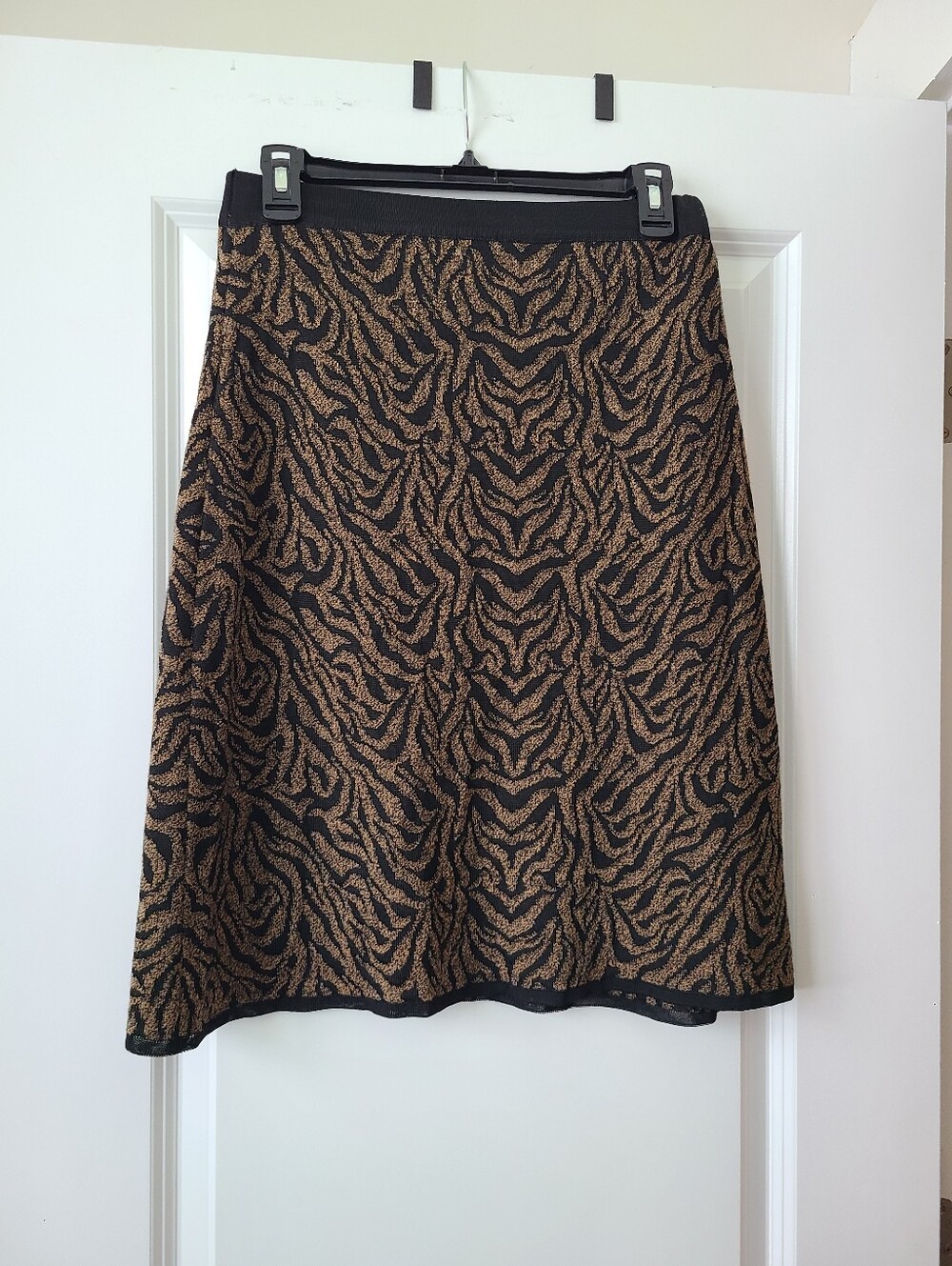 Fendi Maglia Vintage Knit Black And Brown Tiger Print Midi Skirt